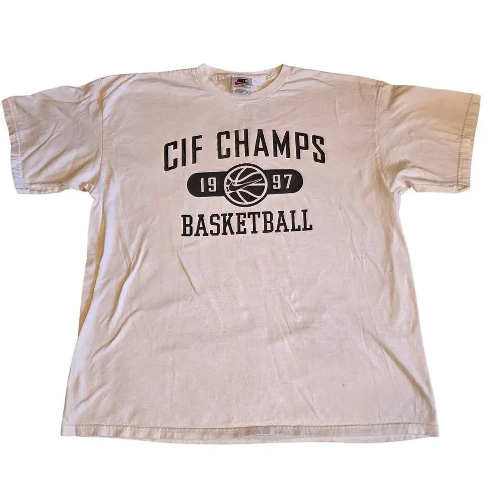 Vintage 90s Nike CIF Champs Basketball Tournament Tee White XL Center Swoosh